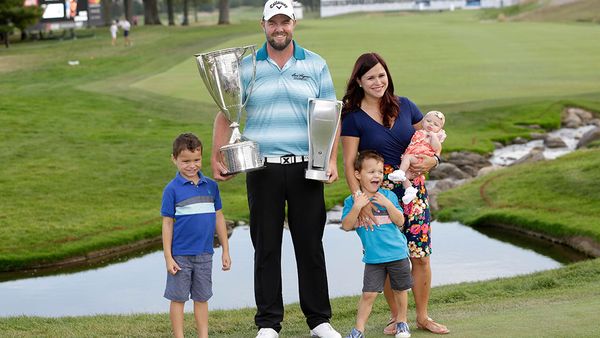 Marc Leishman with his wife Audrey and three children. Photo: AAP