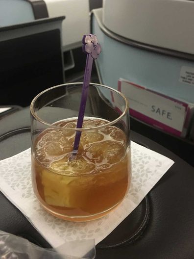 Hawaiian Airlines welcome mai tai drink