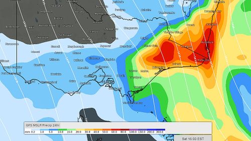 Wind gusts of up to 140km/h could join the showers, which are expected to bring more than a month's-worth of rain in just one day. Picture: Weatherzone.