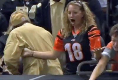 <b>An NFL fan in America is being lashed on social media after stealing a football that was meant for someone else.</b><br/><br/>A female Cincinatti supporter had just witnessed her Bengals score a touchdown against New Orleans and couldn't believe her luck when the scorer, Jermaine Gresham, noticed her in the crowd, ran to the stands and threw her the ball. At least, he tried to throw her the ball.<br/><br/>Witnesses were left in utter disbelief when a Saints fan pounced at the last minute and effectively tore the ball from her hands and refused to give it back. He isn't the first heartless supporter sport has seen, but he certainly ranks among the worst.<br/><br/>
