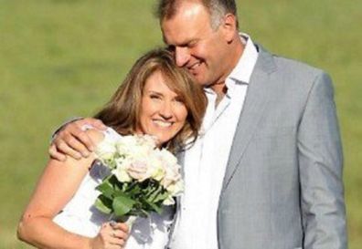 Wilson with his wife, journalist Chris Bath, on their wedding day.