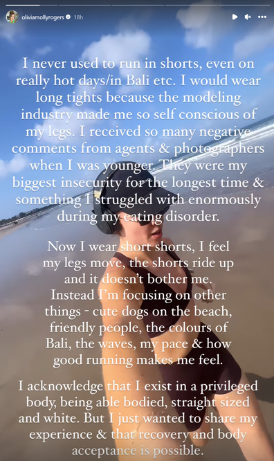 Olivia Molly Rogers candid post about body image