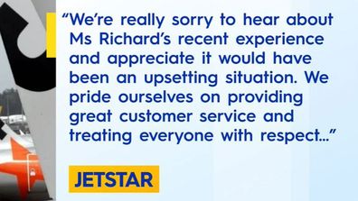 Jetstar statement over Holly Richards extra seat purchase.