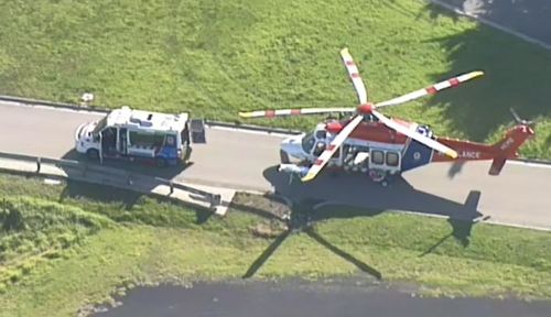 The truck driver has been airlifted to hospital. Picture: 9NEWS