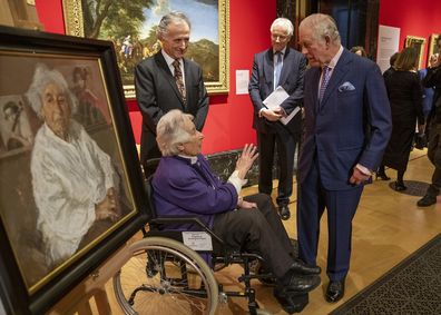 Prince Charles and Camilla, Duchess of Cornwall attended an exhibition of Seven Portraits: Surviving the Holocaust, which were commissioned by The Prince of Wales to pay tribute to Holocaust survivors, at The Queens Gallery, Buckingham Palace, London.. The Prince of Wales with survivor Anita Laskar-Wallfisch  Pictures: Arthur Edwards.