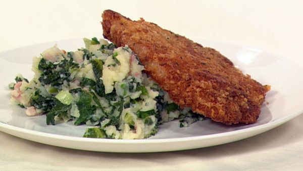 Sage pork chops with kale colcannon