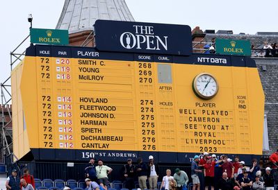 The main scoreboard on the 18th hole