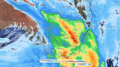  Forecast accumulated rain during the 24 hours ending at 10pm AEST on Saturday, April 30, according to the ECMWF-HRES model.
