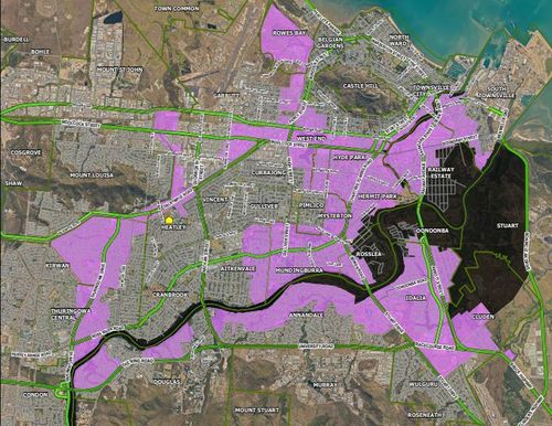 Townsville flood evacuation zones map @ midnight local time Feb 2