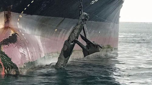 UK navy ship's anchor pierces old torpedo