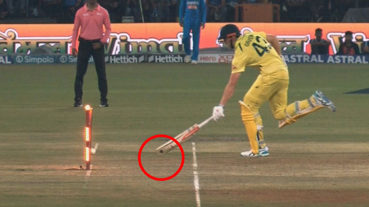 Cameron Green was given out run out after he failed to ground his bat in the second ODI against India.