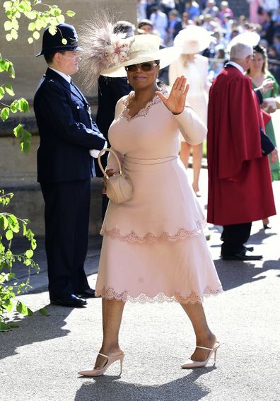 Oprah arrives at St George's Chapel at Windsor Castle for the wedding of Meghan Markle and Prince Harry. 