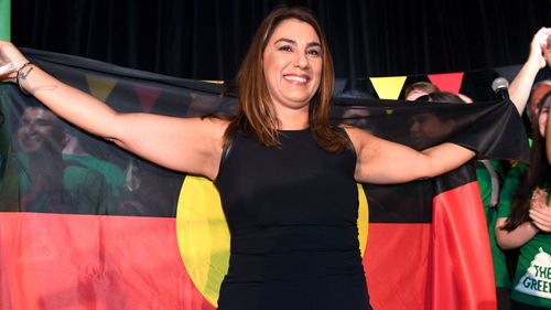 The Victorian Greens' Lidia Thorpe claimed a shock victory in the Northcote by-election after a massive swing against the Labor government. Ms Thorpe will be the first Aboriginal woman elected to Victorian parliament. (AAP Image/Joe Castro) 