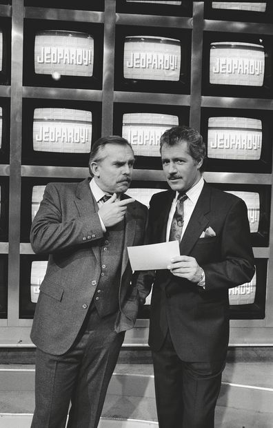 "What is... Cliff Clavin?" Episode 14 --Pictured: (l-r) John Ratzenberger as Cliff Clavin, Alex Trebek as Himself-- Photo by: Kim Gottlieb-Walker/NBCU Photo Bank