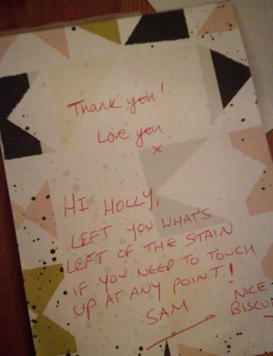 The carpenter responded to the note she had left for her dad.