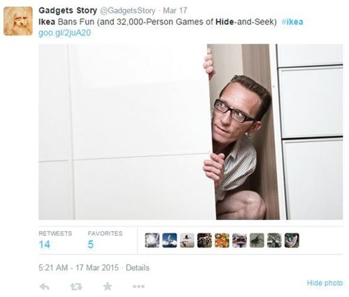 A Twitter post of a man playing hide-and-seek in Ikea. (supplied)