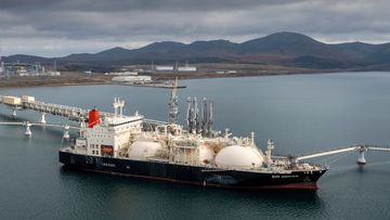 A tanker loads its cargo of liquefied natural gas from the Sakhalin-2 project in the port of Prigorodnoye, Russia