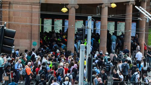 Commuters mill about at Central Station on March 08, 2023 in Sydney, Australia. 