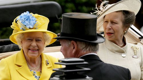 The Queen arrives at the parade ring with Anne, Princess Royal. Picture: AAP
