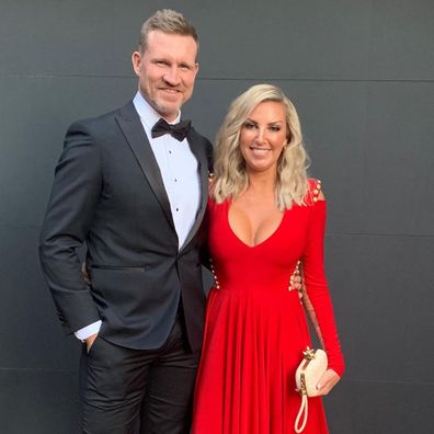 Collingwood coach Nathan Buckley and wife Tania.