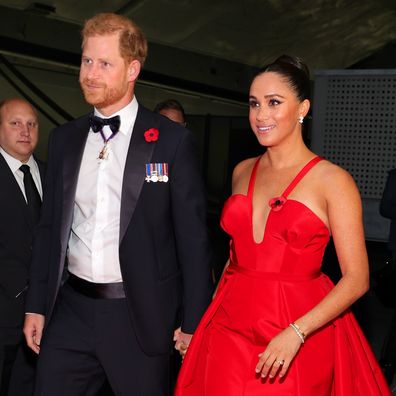 NEW YORK, NEW YORK - NOVEMBER 10: Prince Harry, Duke of Sussex, and Meghan, Duchess of Sussex attend as Intrepid Museum hosts Annual Salute To Freedom Gala on November 10, 2021 in New York City. (Photo by Theo Wargo/Getty Images for Intrepid Sea, Air, & Space Museum)