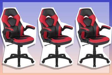9PR: Flash Furniture X10 Gaming Chair Racing Office Ergonomic Computer PC Adjustable Swivel Chair with Flip-Up Arms, Red/Black LeatherSoft