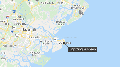 A 15-year-old girl died June 12 after she was struck by lightning while swimming off the coast of Georgia, according to the Tybee Island Police Department.