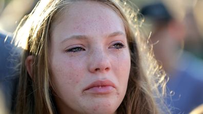 Santa Fe High School junior Madison Cantrell cries during a prayer vigil following the shooting. (AP)