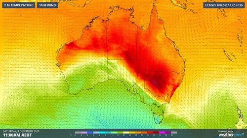 Australia heat map forecast, Saturday Dec 9 2023