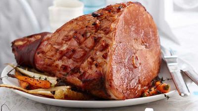 Click through for our&nbsp;<a href="http://kitchen.nine.com.au/2016/05/13/13/32/fivespice-honeyglazed-ham-with-root-vegetable-salad" target="_top">Five-spice honey-glazed ham with root vegetable salad</a>&nbsp;recipe