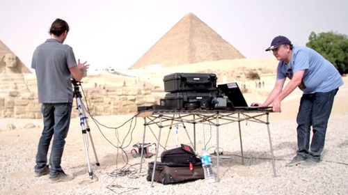 Members of the research team set up their thermal imaging equipment in Cairo.