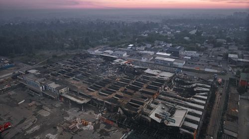 A aerial view of the destroyed store in Kharkiv on Saturday, May 26, in Kharkiv, Ukraine.