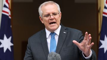 Prime Minister Scott Morrison during a press conference at Parliament House in Canberra.