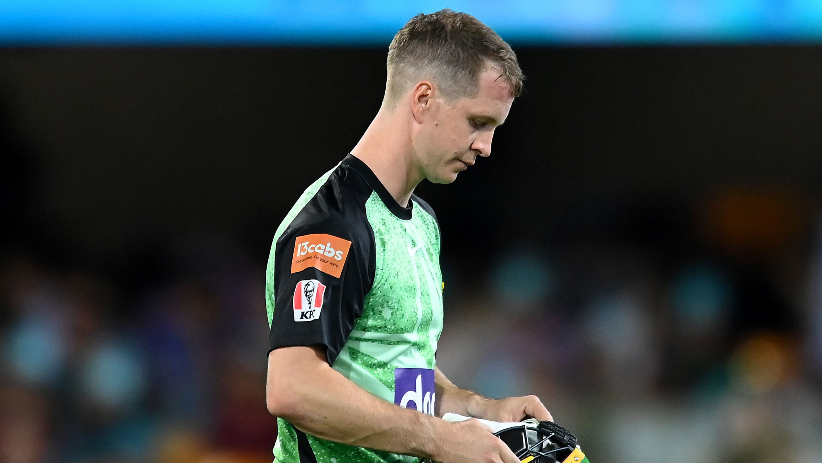 HOBART, AUSTRALIA - DECEMBER 28: Sam Harper of the Stars reacts during the BBL match between Hobart Hurricanes and Melbourne Stars at Blundstone Arena, on December 28, 2023, in Hobart, Australia. (Photo by Steve Bell/Getty Images)