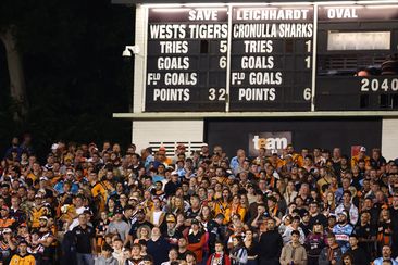 Fans watch on during the round three NRL match between Wests Tigers and Cronulla Sharks at Leichhardt Oval. 