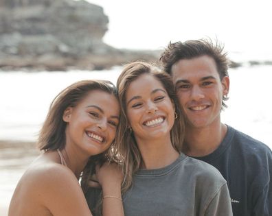 Thomas (right) and Annabelle (centre) with influencer sister Victoria who helped them start the business.