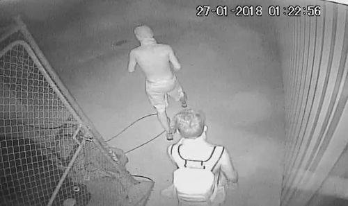 The CCTV footage shows three people trespassing on a property. (Facebook)