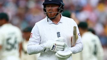 England&#x27;s Jonny Bairstow walks after being bowled by Australia&#x27;s Josh Hazlewood.