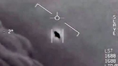 A screenshot from footage of the encounter between US Navy jets and the UFO off the California coast. 