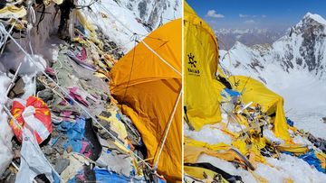 A photo of tents and rubbish on K2