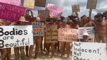 A protest held by the Bryon Naturists about the planned closure of Tyagarah nudist beach drew 150 people.