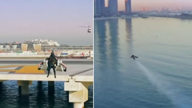 Watch Two Men in Jetpacks Fly Alongside a Jumbo Jet Over Dubai