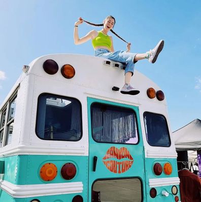 Sara Bartlett, the founder of Canyon Couture on her 'big blue school bus'.
