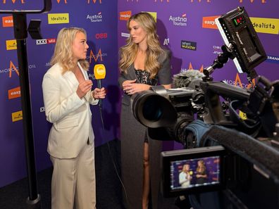 Hannah Sinclair reported on Eurovision in 2026 with Delta Goodrem