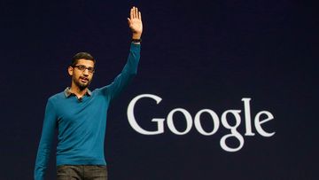 Sundar Pichai, senior vice president of Android, Chrome and Apps, waves after speaking during the Google I/O 2015 keynote presentation in San Francisco. (AP)