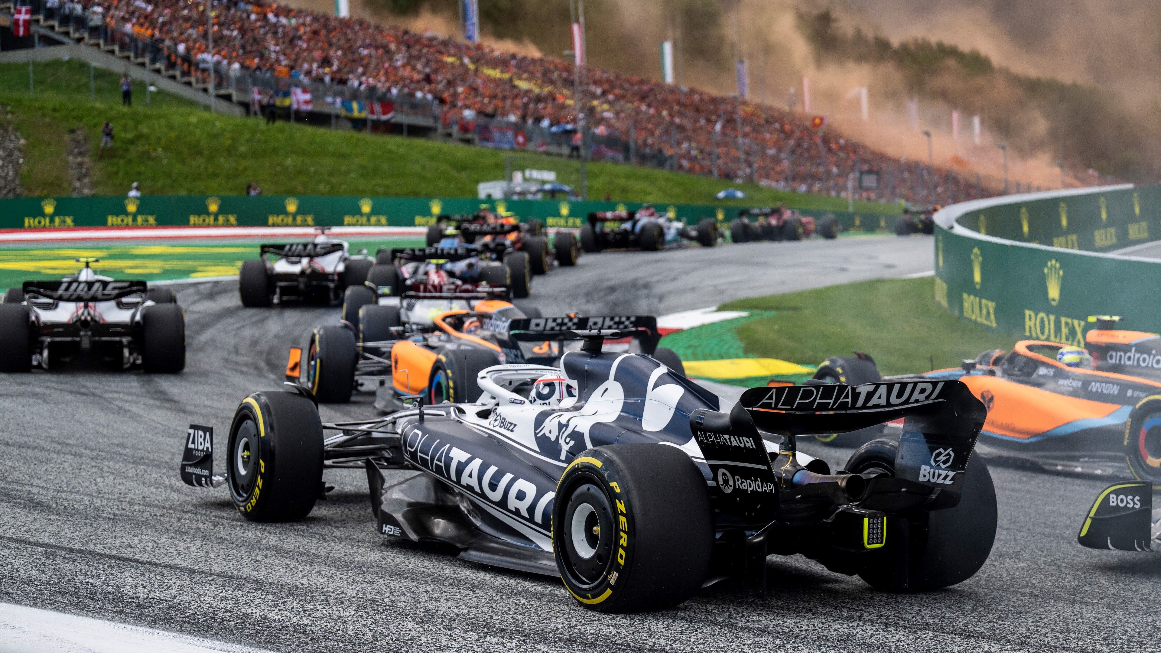 Pierre Gasly avoids the melee of the turn one action at the Red Bull Ring.