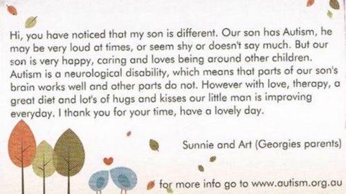 Fremantle mother hands out cards to explain son’s autism to strangers