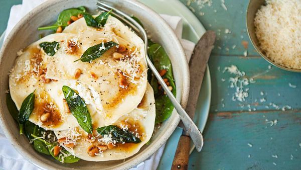 Three cheese ravioli with beurre noisette