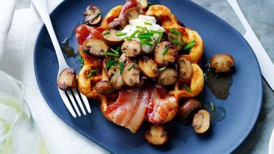 Recipe:&nbsp;<a href="http://kitchen.nine.com.au/2017/04/18/16/34/waffles-with-sauteed-mushrooms-and-maple-bacon" target="_top">Waffles with saut&eacute;ed mushrooms and maple bacon</a>