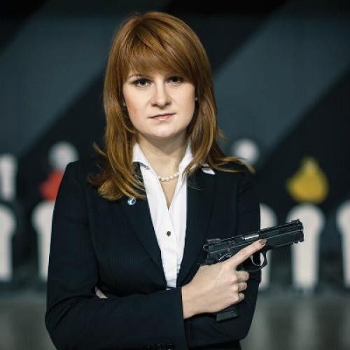 An undated handout picture made available by the Press Service of the Civic Chamber of the Russian Federation on chamber's official website shows 'The Right to Bear Weapons' Public Organisation's Board Chairman Maria Butina posing with a gun in Moscow, Russia. Russian citizen Maria Butina, 29, was arrested in the United States on suspicion of being engaged in conspiracy against the U.S. and acting as an unregistered Russian agent.